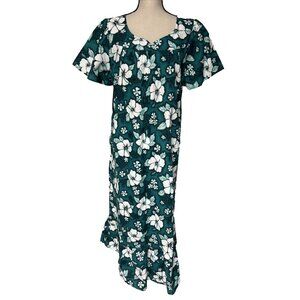 Tien Yang Hawaii Women’s Maxi Dress Hibiscus Floral Tropical Blue Green White XL